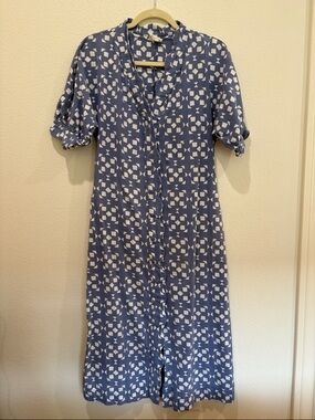 Mirth Blue & White Printed Button-Front Midi Dress